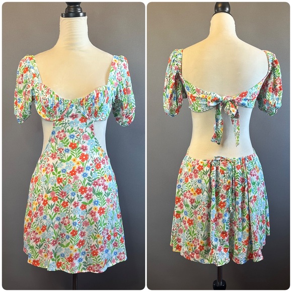 Dresses & Skirts - Sky To Moon Summer Spring Mini Dress Floral Open Back Tie Sz M